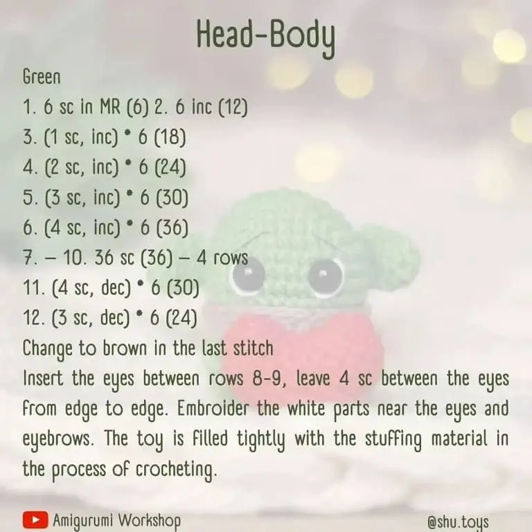 Crochet Baby Yoda pattern head and body