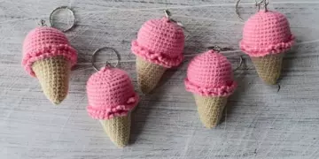 Crochet ice cream keychain