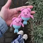 Crochet pig mermaid keychain