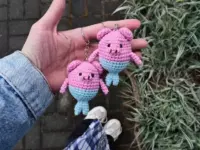 Crochet pig mermaid keychain