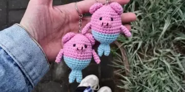 Crochet pig mermaid keychain